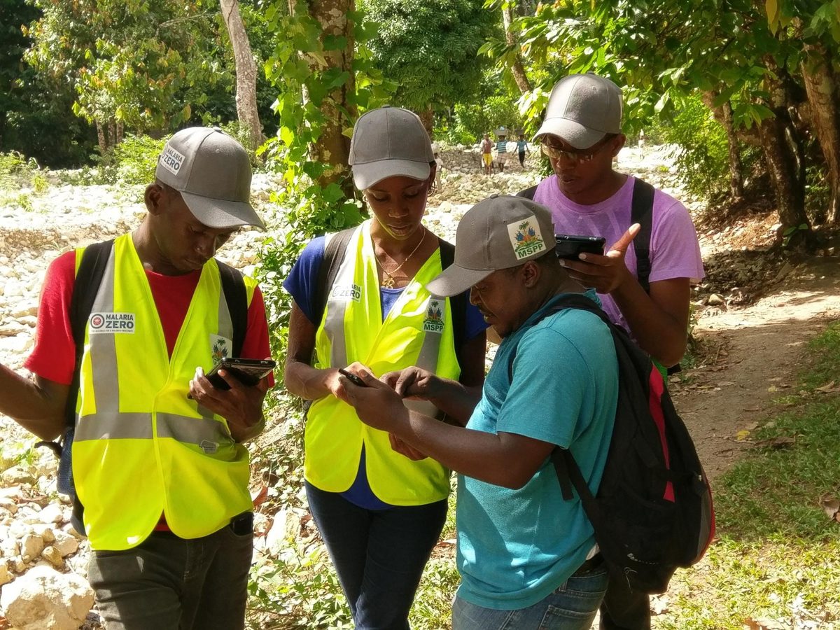 Malaria Zero field surveyors using mobile data collection in remote Artibonite, Haiti, 2016